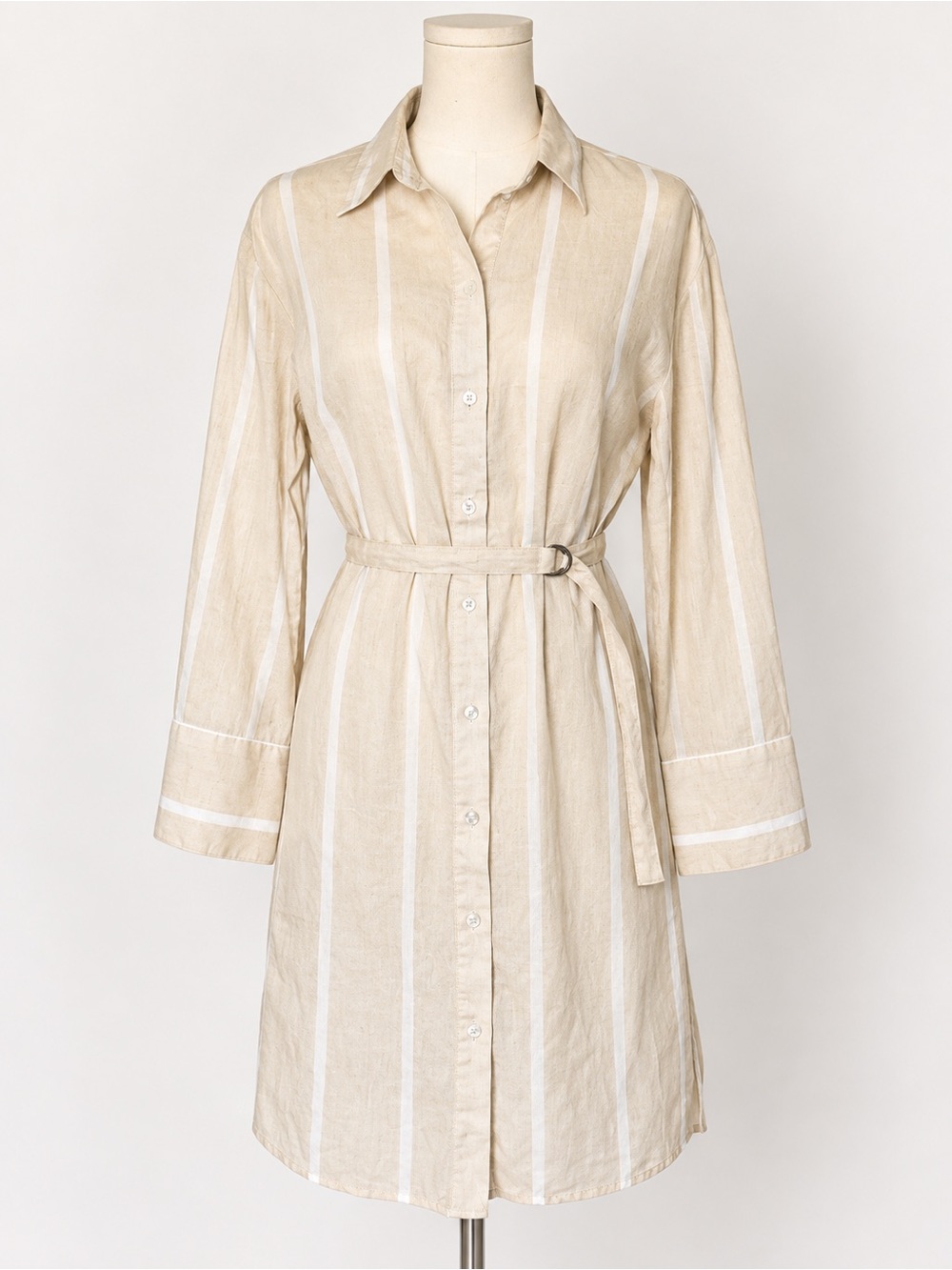H&M Linen Blend Shirt Dress Button Down in Natural Beige